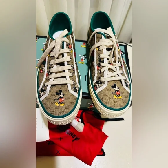 Gucci Disney Mickey Tennis 1977 GG Print Men’s Sneakers Size 9+US / UK 8.5